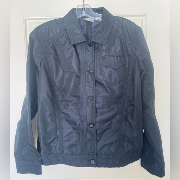 Chicos Sz 2 Womens Trucker Jacket Black Lightweight‎ Topstitching EUC! - Picture 1 of 10